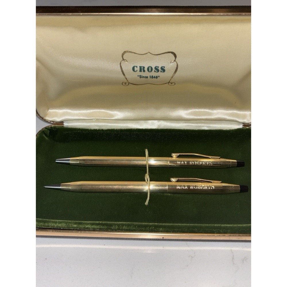 Vintage Cross Pen & Pencil Set 1/20 12K Gold Filled with Leather Case - Working